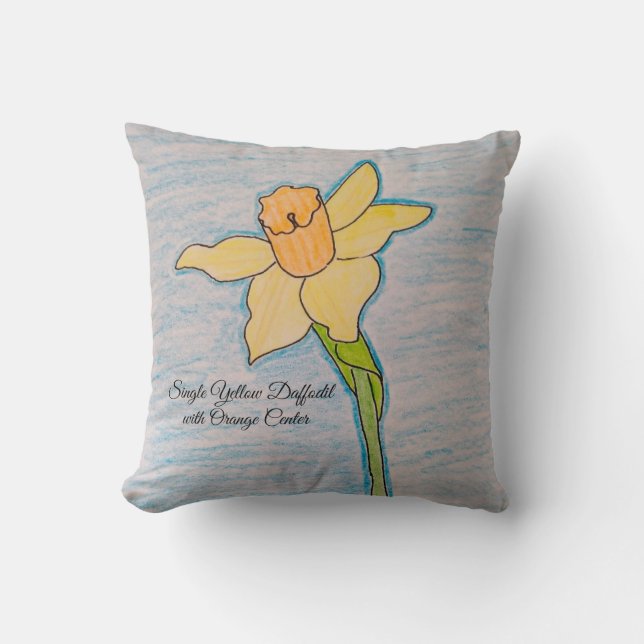 Coussin Daffodique jaune simple avec centre orange (Recto)