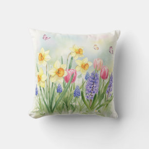 Coussin Daffodiques, Tulipes, Hyacinthes, Papillons Coussi