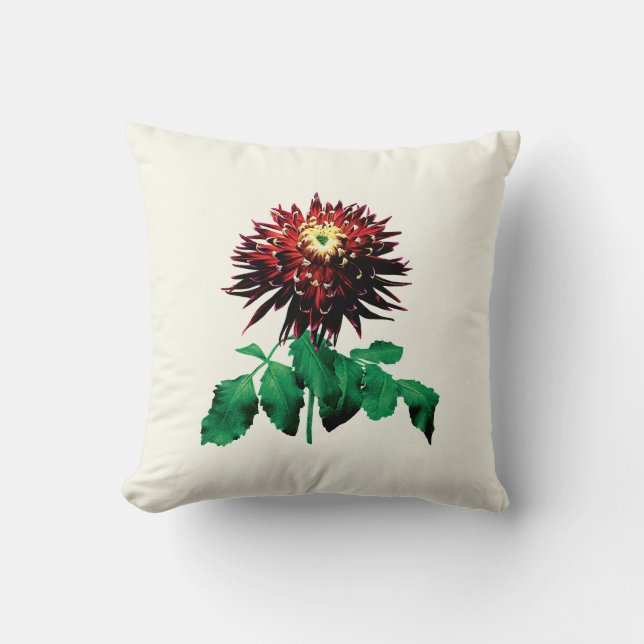 Coussin Dahlia Cactus Rouge et Jaune (Recto)