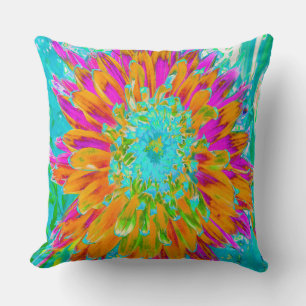 Coussin Dahlia Décoratif Orange Tropical et Rose Chaud