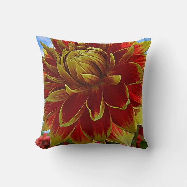 Coussin Dahlia jaune et rouge (Recto)