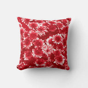 Coussin Dahlia Motif moderne, rouge foncé et blanc