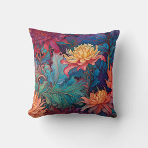 Coussin Dahlia Tapisserie Rouge bleu vert or Jeu d'oreille