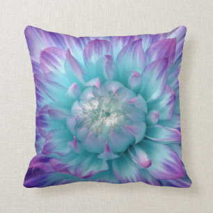 Coussin Dahlia violette et couleur Aqua