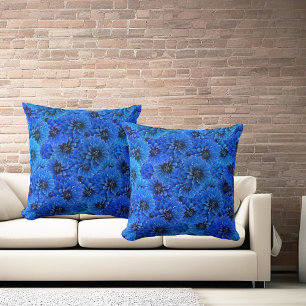 Coussin Dahlias en bleu royal - design floral,