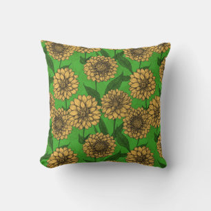 Coussin Dahlias en jaune et vert