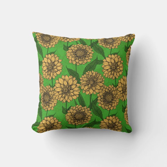 Coussin Dahlias en jaune et vert (Recto)
