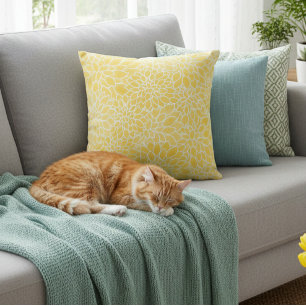 Coussin Dahlias jaune pastel