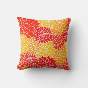 Coussin dahlias orange et rouge