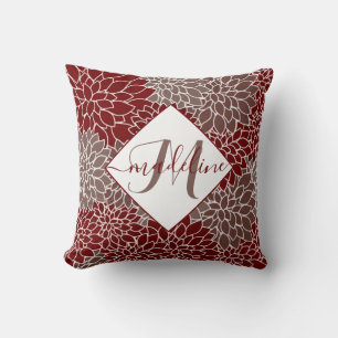 Coussin Dahlias rouges et argent personnalisés