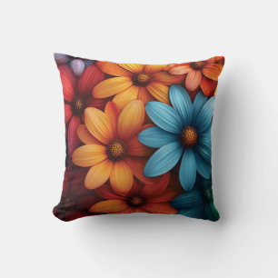 Coussin Daisy Coloré Vibrant, Bleu, Jaune, Couleur Orange