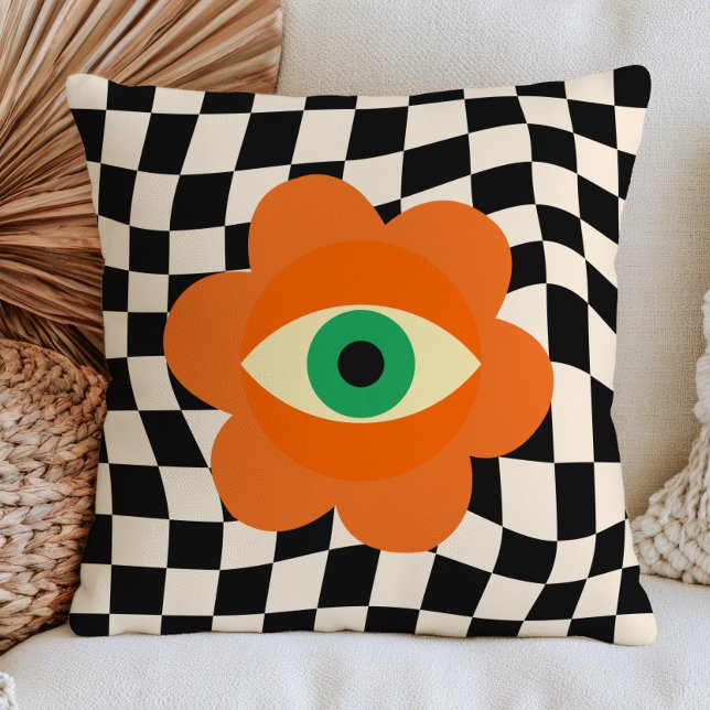 Coussin Daisy de l'Œil Maléfique Orange Brûlé sur Motif à  (Créateur téléchargé)