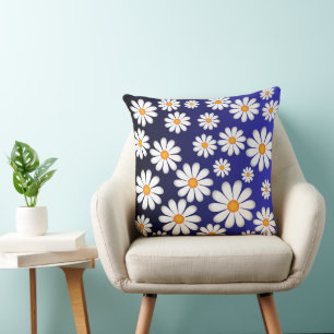 Coussin Daisy Delight - Motif Floral blanc sur bleu