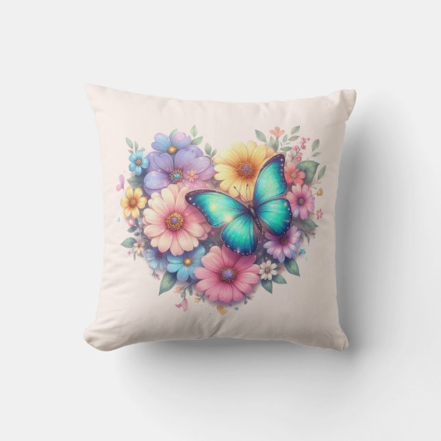 Coussin Daisy Flowers with a Beautiful Butterfly (Recto)