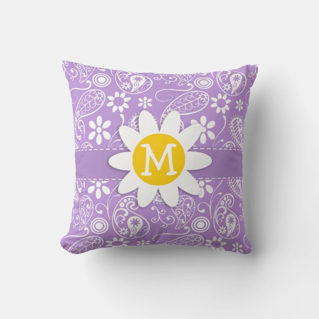 Coussin Daisy on Lavender, Motif Paisley violet clair (Recto)