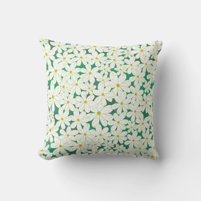 Coussin Daisy Patch - Marguerites blanches sur fond émerau (Recto)