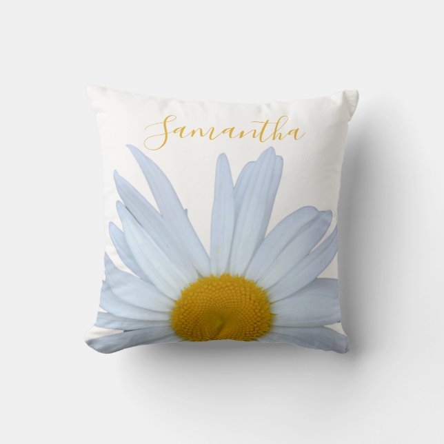 Coussin Daisy Photo Blanc Jaune Script (Recto)