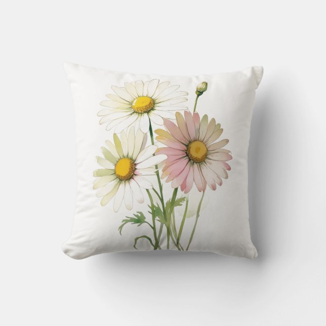 Coussin Daisy Watercolor Flower Moderne Professionnel (Recto)
