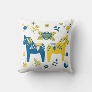 Coussin Dala folklorique suédoise Cheval le bleu et jaune