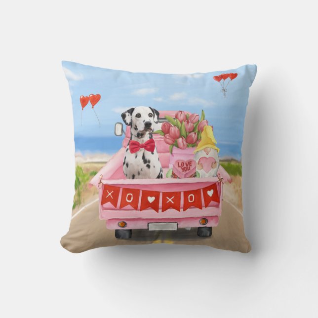 Coussin Dalmatian Chien Saint-Valentin Camion Cœurs (Recto)