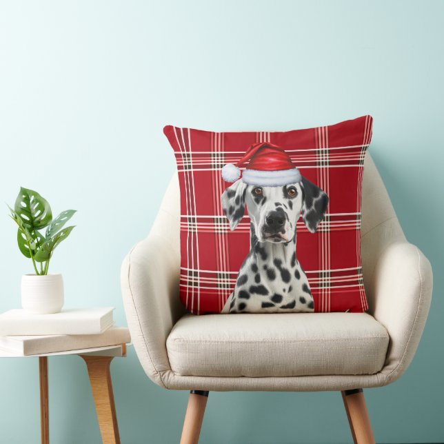 Coussin Dalmatian Dog Red Holiday Plaid Christmas (Chaise)