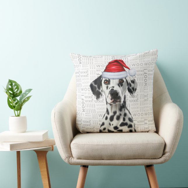 Coussin Dalmatian Santa Dog Woof Watercolor Christmas (Chaise)