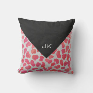 Coussin Dalmatien Rose et Blanc avec Monogramme