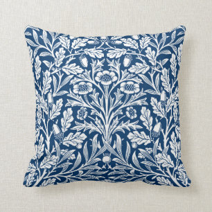 Coussin Damas florales Art Nouveau, bleu et blanc de Cobal