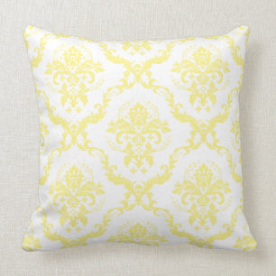 Coussin Damas florales réversibles blanc et jaune doux