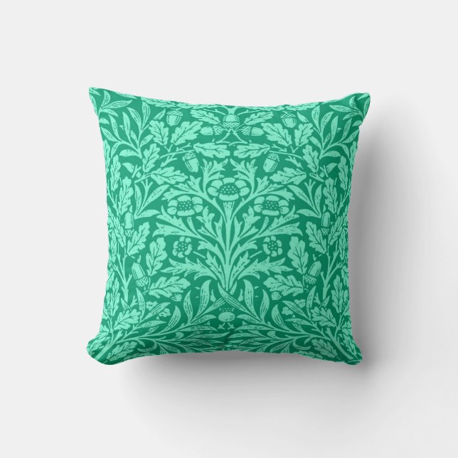 Coussin Damas florales, turquoise et aqua Art nouveau (Recto)