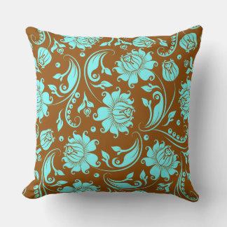 Coussin Damas Florales Vintages Brown Et Bleues