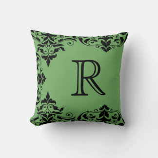 Coussin Damas Monogramme vert et noir
