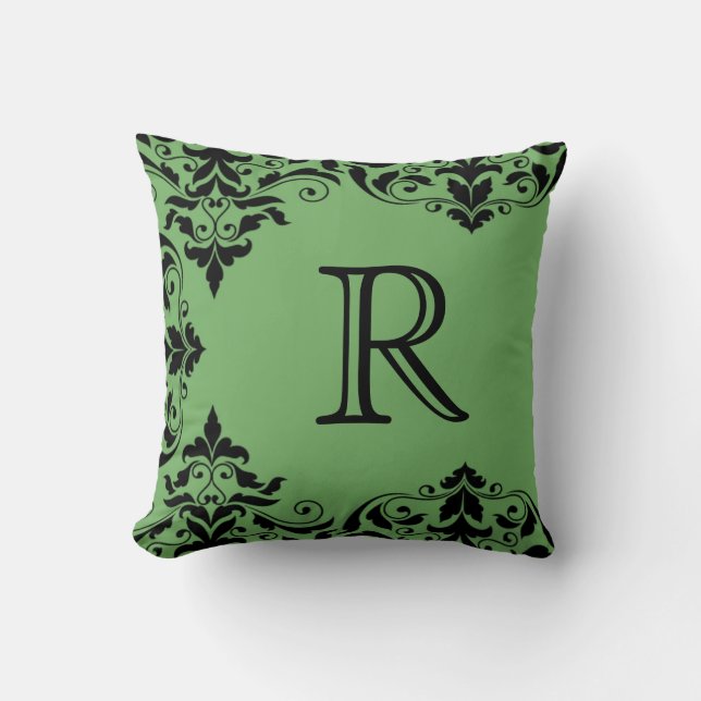 Coussin Damas Monogramme vert et noir (Recto)