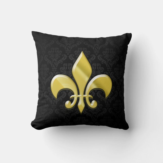 Coussin Damas noir/or Fleur de Lis (Recto)