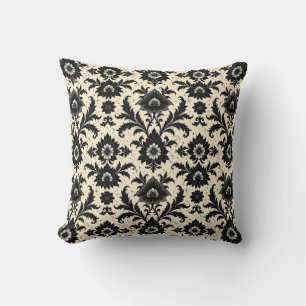 Coussin Damas noir sur sépia
