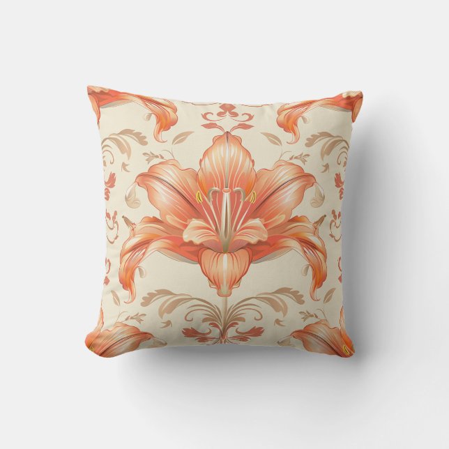 Coussin Damas texture luxueuse de fleur de lys de corail (Recto)