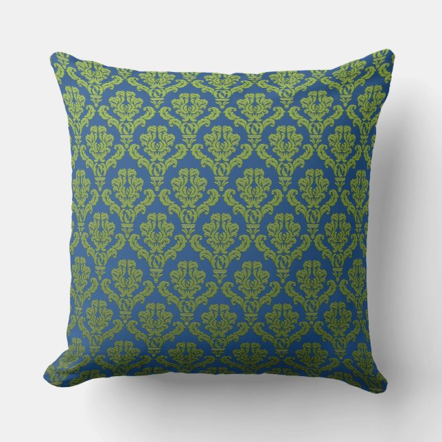 Coussin Damas vertes sur bleu (Recto)