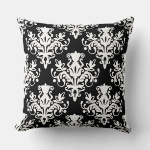 Coussin Damask 02 Motif - Blanc sur noir