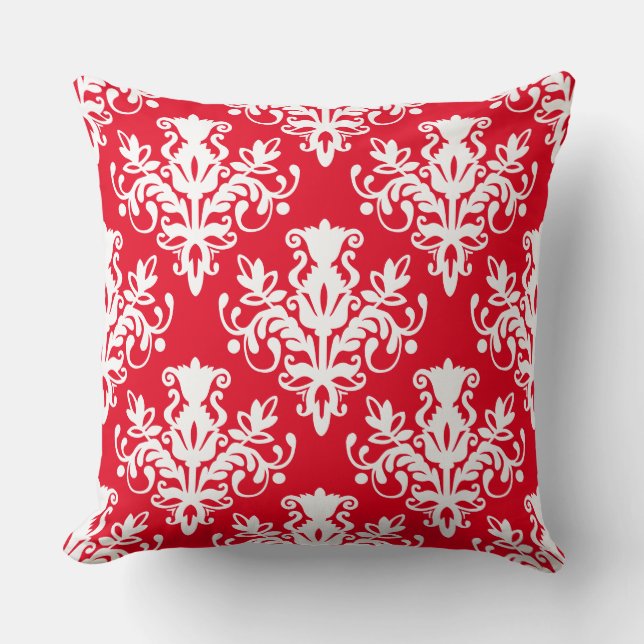 Coussin Damask 02 Motif - Blanc sur rouge (Recto)