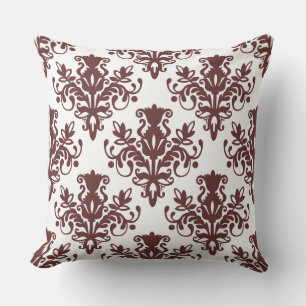 Coussin Damask 02 Motif - Brown foncé sur blanc