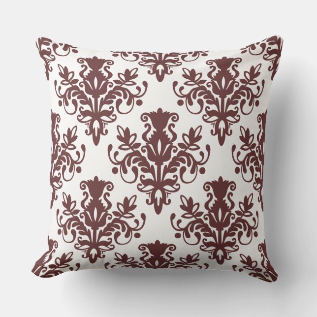 Coussin Damask 02 Motif - Brown foncé sur blanc (Recto)