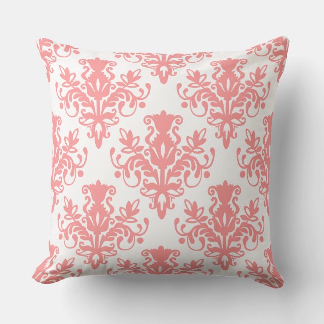 Coussin Damask 02 Motif - Rose doux sur blanc (Recto)