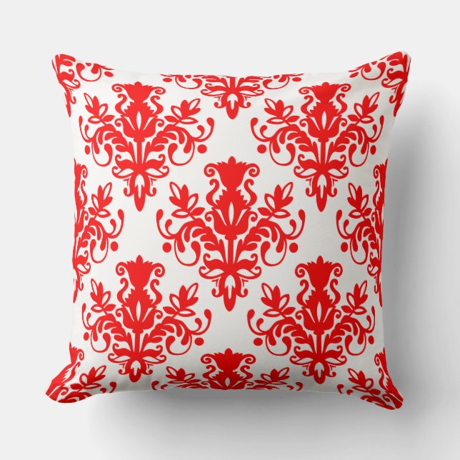 Coussin Damask 02 Motif - Rouge sur blanc (Recto)