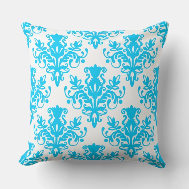 Coussin Damask 02 Motif - Sky Blue sur blanc (Recto)