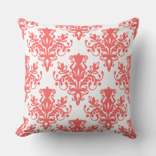 Coussin Damask 02 Motif - Tropical Pink on White