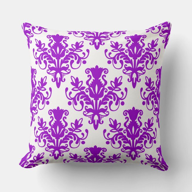 Coussin Damask 02 Motif - Violet sur blanc (Recto)