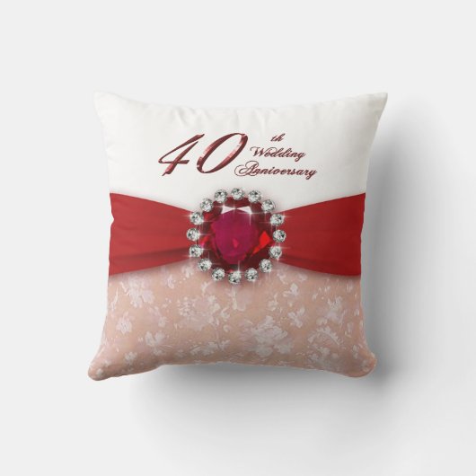 Coussin Damask 40e anniversaire Mariage Jeu d'oreiller (Verso)