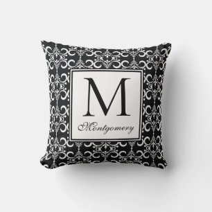 Coussin Damask Black White Monogramme