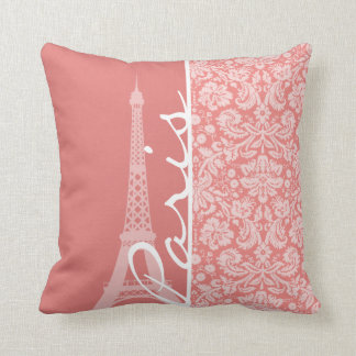 Coussin Damask En Corail Clair ; Paris ; Tour Eiffel