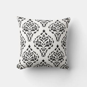 Coussin Damask Leafy Baroque Repeat Motif B&W II
